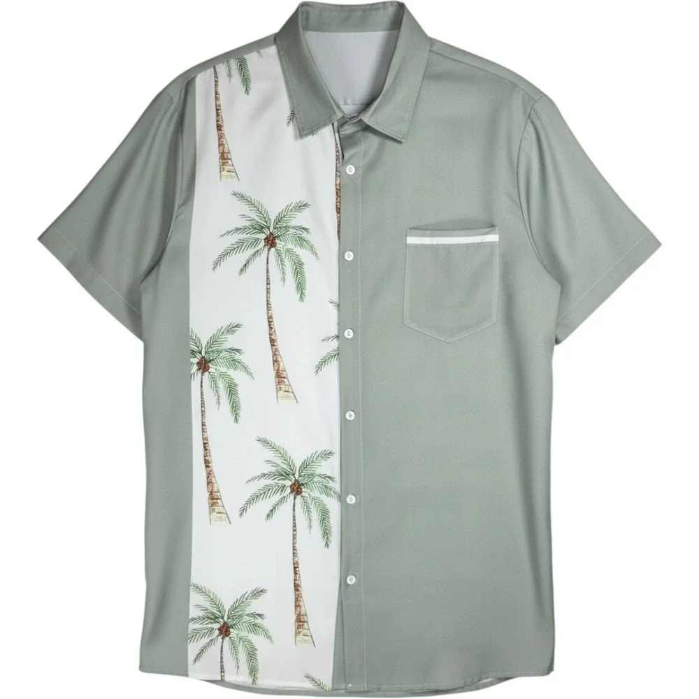 Hawalili Palm Tree Graphic Button Down Shirt Men's XL Sage Green 1338850#